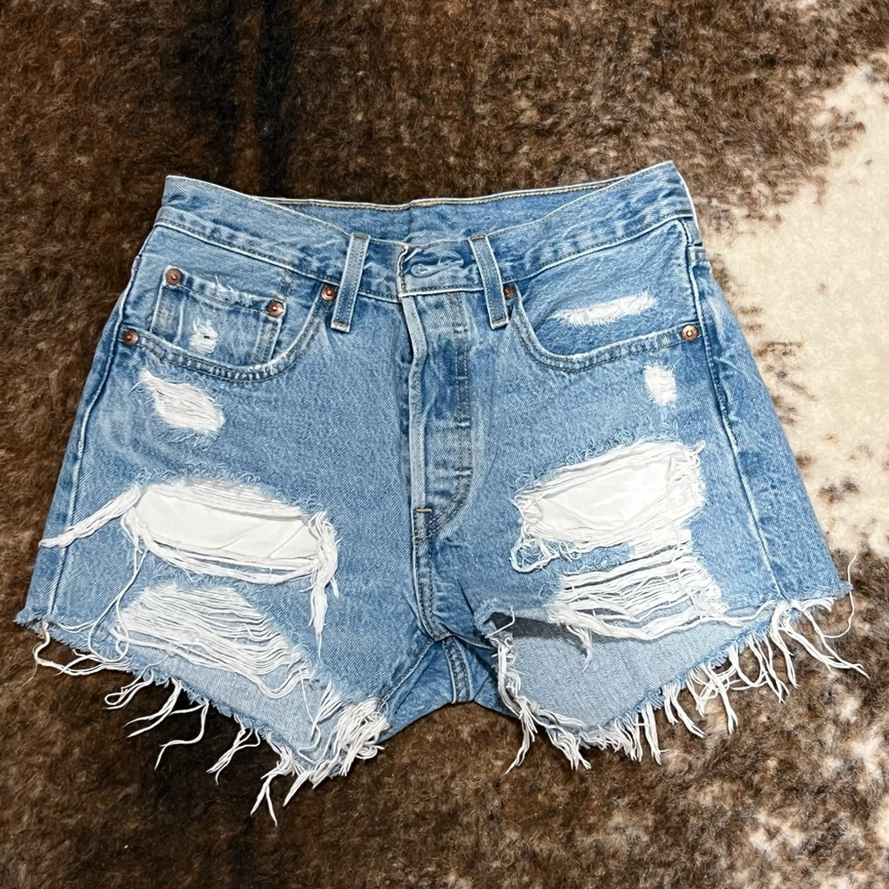 Levi's Light Blue Distressed Jean Shorts